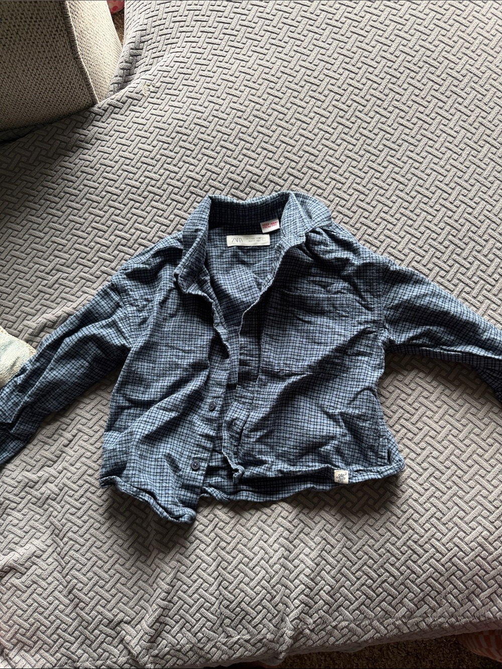 Zara Kids Blue Plaid Button-Front Shirt Jacket